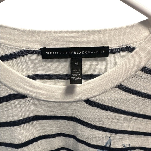 (EUC) White House Black Market Floral Striped Crew Neck Sweater Tee - Picture 3 of 5